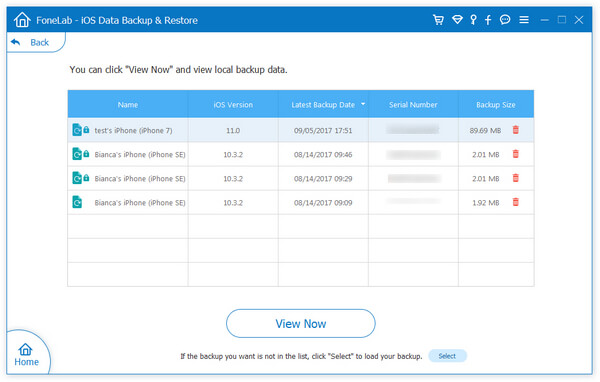 view backup files